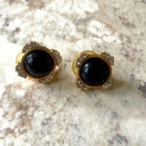 Black stone pierced earrings with small cz chips